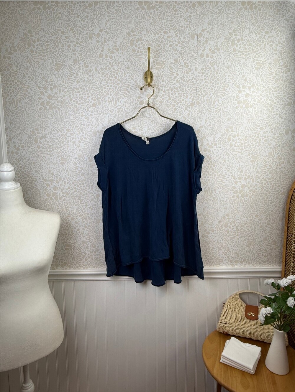 We The Free Navy Oversized Cotton Blend Casual Tee - Size - XS